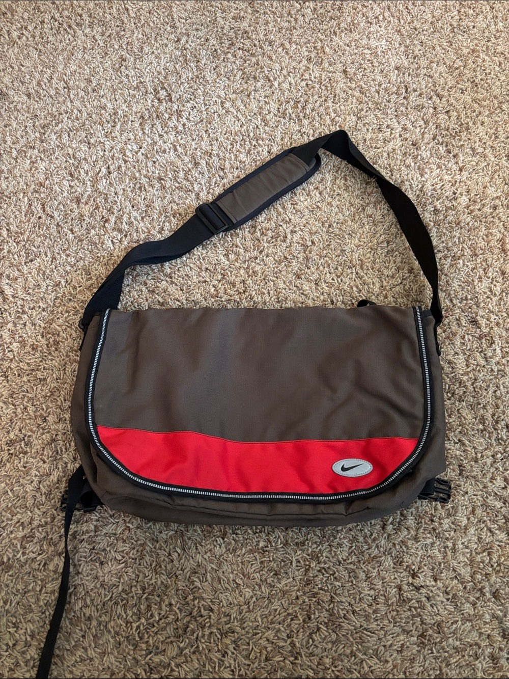 Nike Brown Messenger Bag with Red Accent